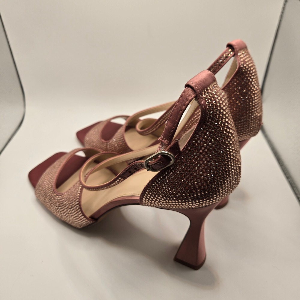 Vince Camuto Pink Rhinestone satin heels Womens 11M Flared Heel ankle strap(S10) - Picture 6 of 13